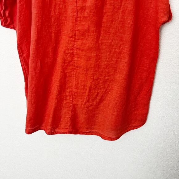 [Saiph Lab] Oversized Coral Lagenlook Italian Linen Short Sleeve Blouse Size 1X - Picture 8 of 9